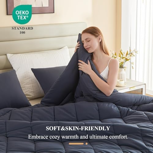 MIOTO 128x120 Oversized King Comforter, Extra Large King Size Comforter Oversized, All Season Soft Lightweight Quilt Down Alternative Duvet Insert with 8 Corner Tabs, Grey - Image 5