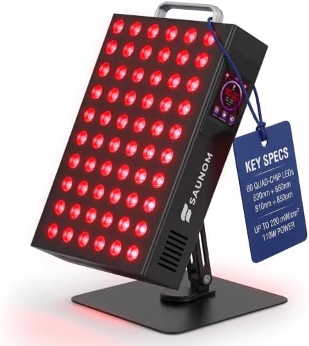 Red Light Therapy Panel – 660nm Red & 850nm Near Infrared Light Therapy Device, LED Light Therapy Lamp for Face & Body, 60 LEDs, Timer, Stand, Carrying Handle by SAUNOM
