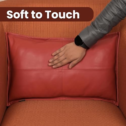 LL LEATHER LOVERS 100% Lambskin Leather Pillow Cover - Sofa Cushion Case - Decorative Throw Covers for Living Room & Bedroom, Red Box Pack of 2-12X20 Inch - Image 4