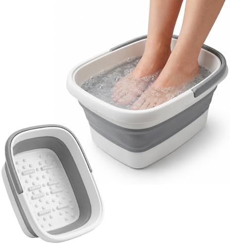 AllSett Health Collapsible Foot Bath – Advance Feet Soaking Tub with Portable Design and Handle – Foldable Pedicure Foot Spa Basin – Compact and Lightweight Soak Tub with Acupressure Points, White by AllSettHealth