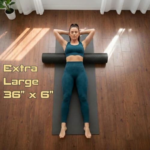 Foam Roller for Muscle Massage, Stiff Back Pain Relief, Physical Therapy, Deep Tissue, Exercise Equipment for Home Gym, Stress, Yoga, Pilates for the Fit Citizen (Black, XL 36 x 6 inches) - Image 3