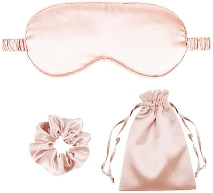 3Pcs Satin Eye Mask Silk Sleep Masks Set Silky Blindfold Eyeshade Blackout Eyes Cover Pouches Bag Scrunchy Wedding Gift by WJingYiJia