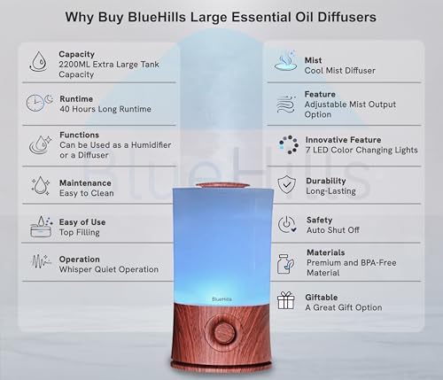 BlueHills Premium 2000 ML XL Essential Oil Diffuser Humidifier 2L Dark Wood - Image 2