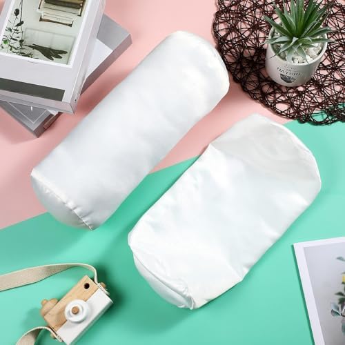 Tatuo 2 Pieces White Cervical Round Pillow Cover for Neck Roll Pillow Cervical Neck Roll Memory Cylinder Round Cushion(Artificial Silk,17 x 4 Inch) - Image 6