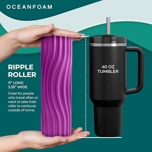 Oceanfoam Ripple Travel Foam Roller (11" x 3.35") Firm Mini Foam Roller for Physical Therapy, Deep Tissue Massage, Back Pain - High Density, Ergonomic Wave Textured - Yoga, Pilates, Exercise (Magenta) - Image 2