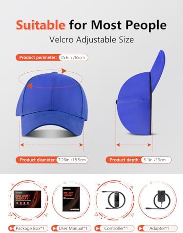 Red Light Hair Growth Cap, Red Light Therapy for Head, Red Infrared Light Therapy 660nm & 850nm & 940nm wavelength with Timer & Controller, Color: Blue - Image 7