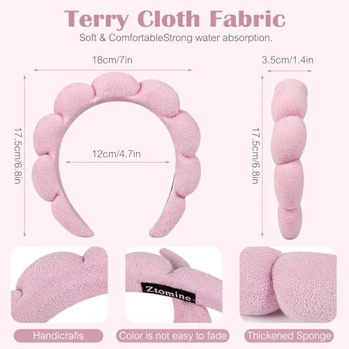 Ztomine Spa Headbands, Set of 2, Terry Cloth Headband Face Wash Headband Combo Pack - Puffy Makeup Headbands for Face Washing, Mask (Dark khaki + pink) - Image 3