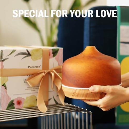 Porseme 500ml Glass Essential Oil Diffuser Aromatherapy Ultrasonic Cool Mist Humidifier 15-21 Running Hours Waterless Auto-Off Air Diffusers for Sleeping Yoga Working Spa(Caramel) - Image 6