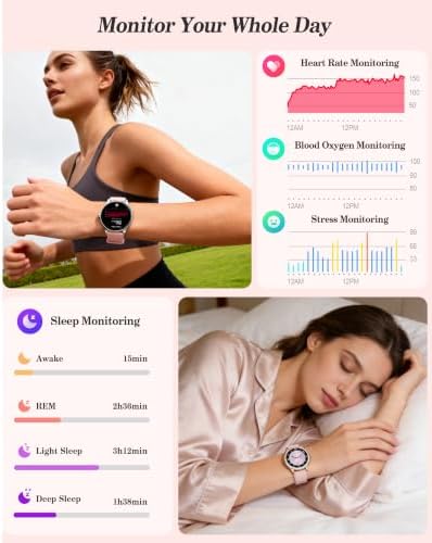 Smart Watch for Women, Ladies & Men, 1.27'' Fitness Watch [41mm case] with Call Receive/Dial, Heart Rate/Stress/Sleep Monitor, AI Voice, IP68 Waterproof Smartwatch with Calculator, Calendar, Games - Image 4