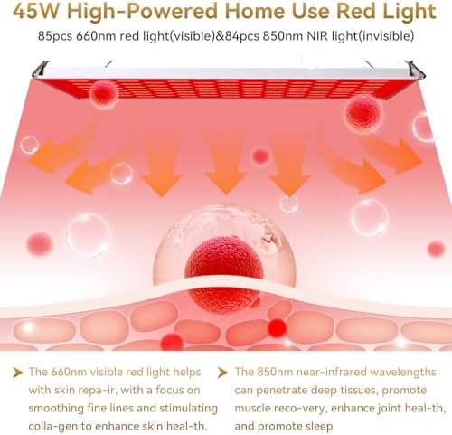 45W Red Light Therapy Device for Face Body 660nm 850nm Near Infrared Therapy Lamp with Adjustable Stand 169LEDs Noiseless Red Light Lamp for Full Body - Image 2
