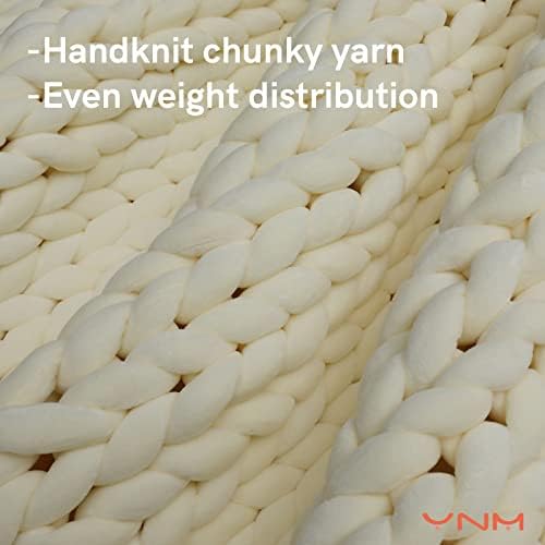 YnM Velvet Weighted Blanket, Handmade Chunky Knitted Design, Soft and Cozy, Temperature Regulating and Breathable, Machine Washable Throw for Sleep or Home Decor (Cream, 60x80 Inch, 15lbs) - Image 2