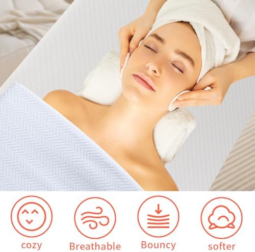 White Lash Bed Topper Memory Foam, 73x24x2 inch, Removable Cover, Non-Slip, For Massage & Beauty - Image 3