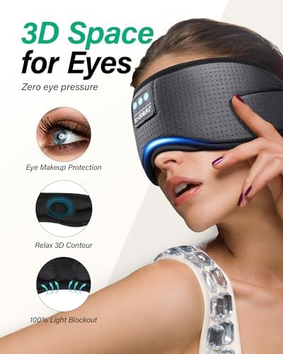LC-dolida Sleep Headphones, White Noise Bluetooth Sleep Mask 3D Breathable Wireless Eye Mask for Timing, Sleep Mask with Bluetooth Headphones for Side Sleepers Travel,Cool Gadgets for Women Men(Grey) - Image 2