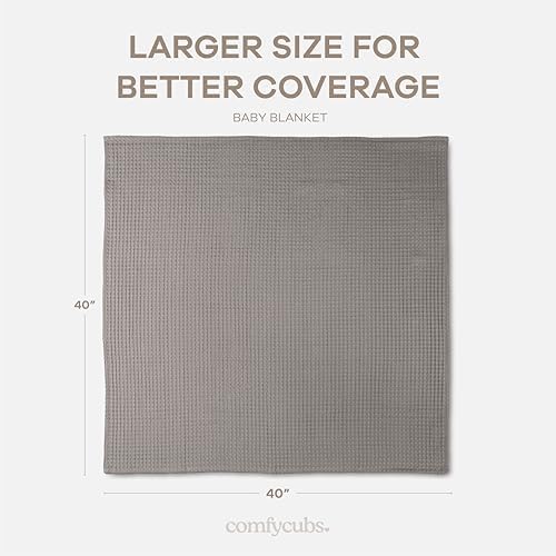 Comfy Cubs Waffle Weave Baby Blanket - 40” x 40” Cotton Blanket with Textured Design - Lightweight Swaddle for Bed, Crib, Stroller, or Couch - Soft and Cozy Cover for Toddlers, Boys & Girls - Charcoal - Image 4