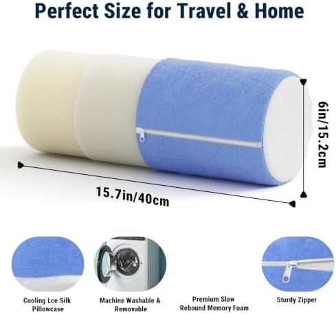 Neck Roll Cervical Pillow for Neck Pain Relief - Memory Foam Neck Pillow for Bed, Round Neck Pillows for Sleeping, 15.7 * 6 * 6inch (Blue-White) - Image 2