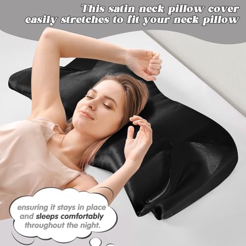 P Pothuiny Black Satin Cervical Pillow Case Cover 2-Pack with Zipper - Image 5