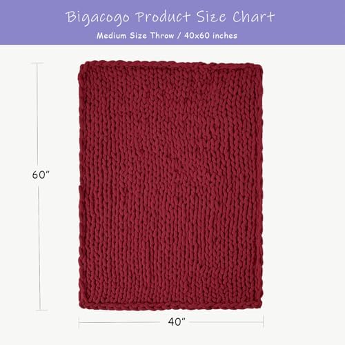 Bigacogo Chunky Knit Throw Blanket for Couch, 40x60 inches, Red - Image 2