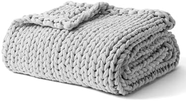 YnM Cooling Weighted Blanket, 100% Cotton Handmade Chunky Knitted Blanket, Weighted Lap, Breathable Heavy Blankets, Machine Washable Throw for Sleep or Home Decor (Light Grey, 35x40 Inch, 5lbs) by YNM