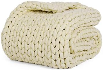 YnM Chenille Weighted Blanket, Handmade Chunky Knitted Design, Soft and Cozy, Temperature Regulating and Breathable, Machine Washable Throw for Sleep or Home Decor (Sparkling White, 60x80 Inch, 15lbs) by YNM