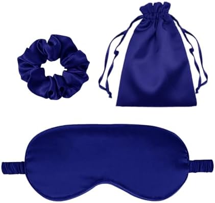 3Pcs Satin Eye Mask Silk Sleep Masks Set Silky Blindfold Eyeshade Blackout Eyes Cover Pouches Bag Scrunchy Wedding Gift by WJingYiJia
