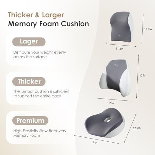FLORICH Car Seat Cushion & Lumbar Support Pillow & Car Neck Pillow Ergonomic and 100% Memory Foam, Upgraded Larger and Breathable Car Seat Cushion & Back Support Pillow - Gray - Image 3