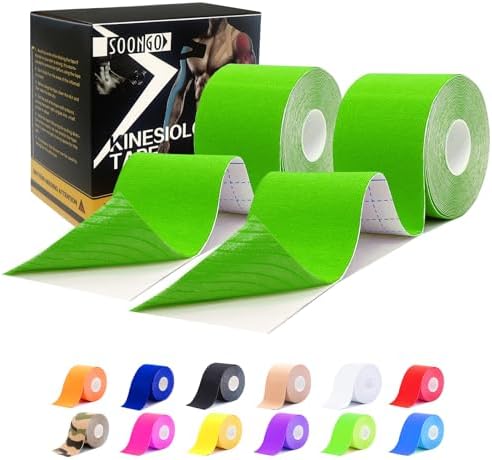 SOON GO Kinesiology Tape Pro 2 Rolls, 2 Inch High Elasticity Sports Tape Therapeutic Pain Relief–Physio Tape for Muscle Recovery & Joint Support, Waterproof & Hypoallergenic & Breathable–Green by SOON+GO