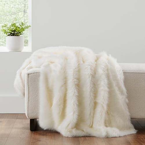 HORIMOTE HOME Luxury Plush Faux Fur Blanket, Long Pile White Throw Blanket, Super Warm, Soft, Cozy Faux Fur Throws for Couch Bed Sofa, Aesthetic Home Room Decor Throw, 50" x 60" by HORIMOTEHOME