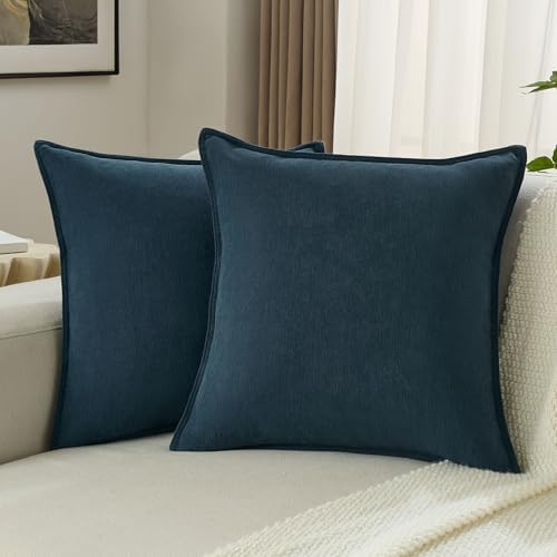 FUTEI Pack of 2 Chenille Throw Pillow Covers 26x26 Inch, Navy Blue by FUTEI