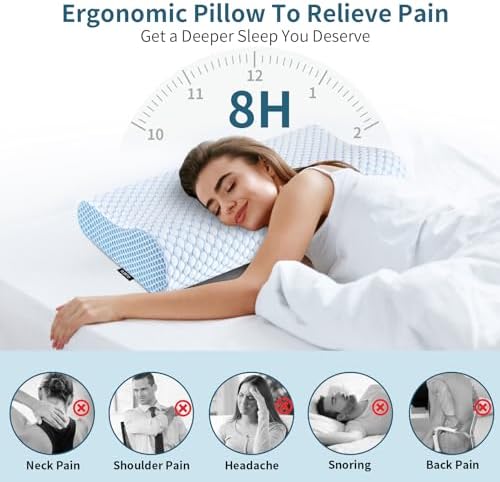 Cervical Pillow for Neck Pain Relief, Contour Memory Foam Pillows for Sleeping, Ergonomic Pillow Cooling Pillow Bed Pillow Neck Support for Side Back Stomach Sleepers (Blue) - Image 2