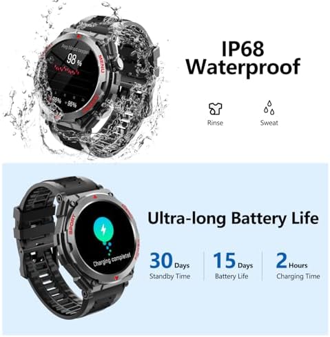 Military Smart Watch,1.52-Inch Smartwatch with Text and Call,24/7Heart Rate Sleep Monitor,Blood Oxygen,and Activity Trackers-Compatible with iPhone and Android,for Men and Women (Black up, 1.52) - Image 5