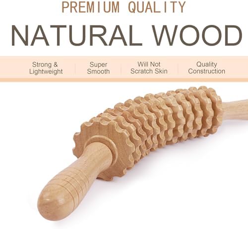 Wood Massage Roller Muscle Roller Cellulite Massage Tool Fascia Blaster Lymphatic Drainage Massager Wood Therapy Massage Tools for Deep Tissue Muscle Relief Recovery(12-Wheel) - Image 2