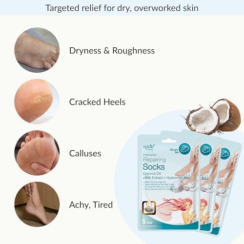 Epielle Intensive Repairing Foot Mask 6 Pairs, Soften with Coconut Oil & Milk Extract, Deep Moisturizing Socks for Dry, Cracked Feet, Self Care Gifts for Women, Spa Kit - Image 4