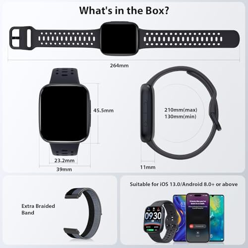 Smart Watches for Men Android iPhone (2 Bands), 1.85" AMOLED Screen Smartwatch Fitness Tracker 3ATM Waterproof with Bluetooth Calls, AI Control, Heart Rate/SpO2/Sleep Monitor, 7 Days Battery - Image 6