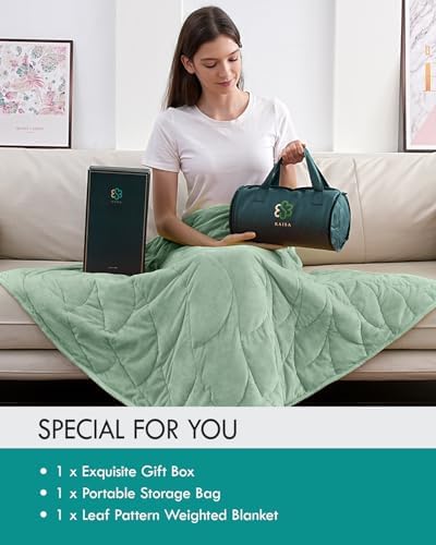 Weighted Lap Blanket for Adults, 5 lbs 41" x 53", Leaf Pattern,Sage Green - Image 5