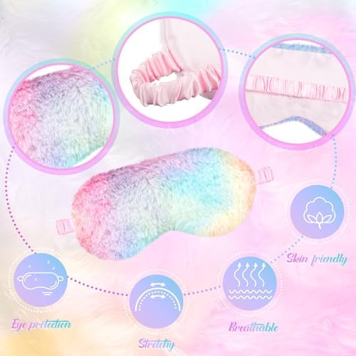 Cuffbow 6 Pack Fuzzy Sleep Masks Plush Eye Mask,Tie Dye,Rainbow - Image 4