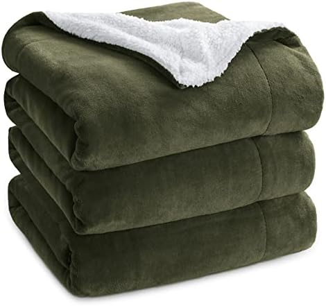 Bedsure GentleSoft Sherpa Fleece Blanket Queen Size for Bed, Non-Heated, Thick and Warm Throw for Women and Men, Soft Fuzzy Plush Queen Blanket for Winter, Olive Green, 90x90 Inches by Unknown
