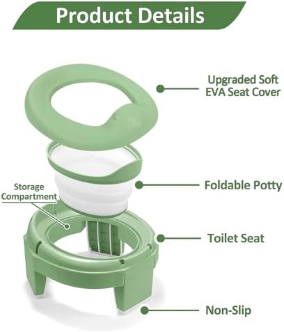 MCGMITT Portable Potty for Kids Travel - Foldable Training Toilet Chair for Toddler Girls with Storage Bags, Potty Training Toilet for Outdoor and Indoor Easy to Clean(Green) - Image 5