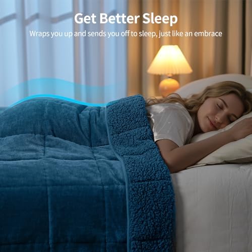 Uttermara Weighted Blankets for Adults Queen Size, 20lbs 60x80 inches Blanket with Soft Warm Plush Sherpa Fleece, Washable Thick Heavy Throw for Sleeping and Calming, Slate Blue - Image 3