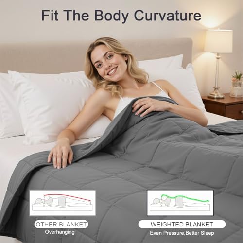 Weighted Blanket for Adults - 10lbs 48"x72" Cooling Heavy Blanket for 80-120 lbs with Premium Glass Beads - Soft Thick Big Blankets for All-Season Sleeping Comfort Breathable（Grey） - Image 5