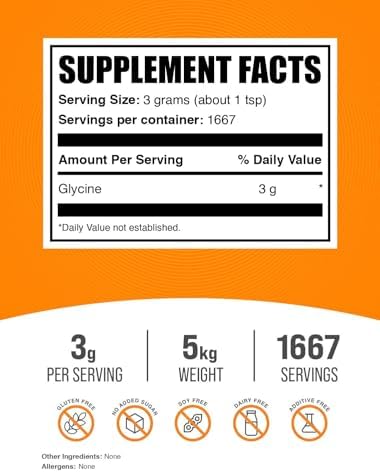 BulkSupplements.com Glycine Powder - Amino Acids Supplement for Liver & Immune Support - Unflavored, Gluten Free - 1000mg per Serving, Pack of 5 (5 Kilograms - 11 lbs) - Image 2