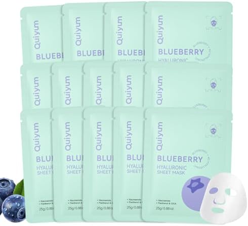 QUIYUM 14 Pack Blueberry Sheet Mask - Hydrating Facial Masks, Glow, Smoothe by Quiyum