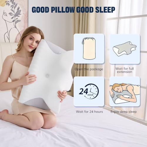 Cervical Neck Pillow for Pain Relief,Ergonomic Contour Memory Foam Pillows,Orthopedic Bed Pillow for Side Back Stomach Sleeper,Includes an Extra Pillowcase (White) - Image 7