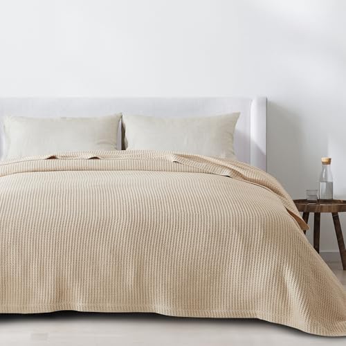 100% Cotton Taupe Blanket King Size for Bed - Breathable and Soft, Waffle Weave for Summer Spring, 102x90 Inches (Oatmeal) - Image 6