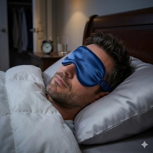 [1 Pack] QSYW Sleep Masks, Satin Eye Mask for Sleeping - Silky Eye Masks Bulk with Storage Bag & Elastic Strap,Dark Blue - Image 7
