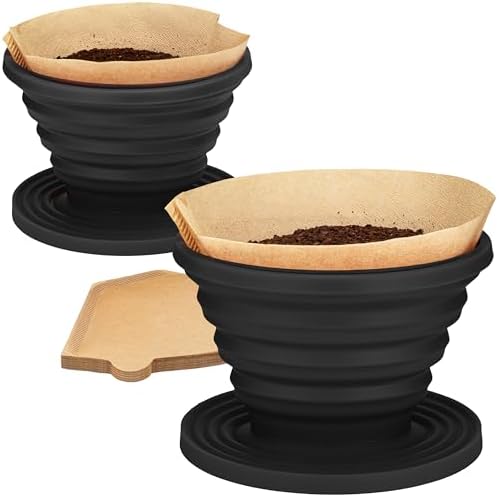 COLETTI Sierra Camping Pour Over Coffee Dripper — Collapsible Pour Over Coffee Dripper — Includes Pack of Paper Filters [Black, Pack of 2] by COLETTI