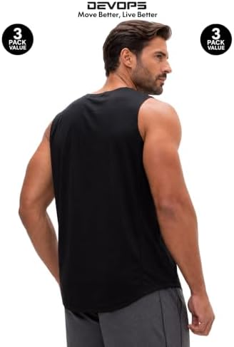 DEVOPS 3 Pack Sleeveless Men's Muscle Shirts Dry Fit Tank Top Gym - Image 3