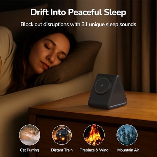 Housbay Sound Machine with Magnetic Wireless Charger for iPhone, 2-in-1 Design for Clutter-Free Nightstand, Dual-Speaker Stereo Sound for Sleeping - Black - Image 3