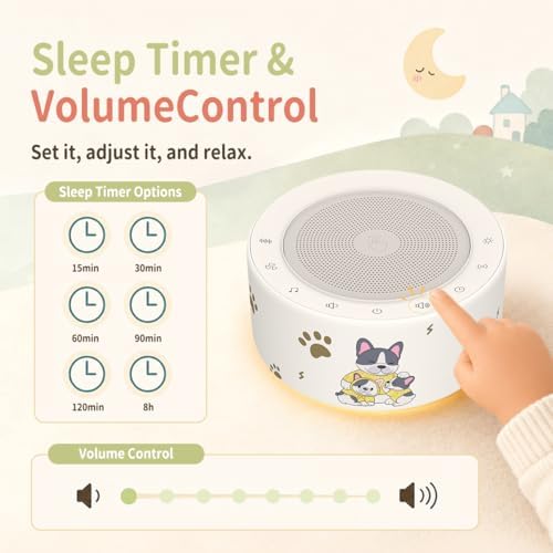 Kipcush White Noise Machine for Baby & Adults, Sleep Sound Machine with 30 Soothing Sounds, 8-Color Night Light, Memory Function, White Noise for Sleeping, Nursery, Office, Travel, Relaxation - Image 5