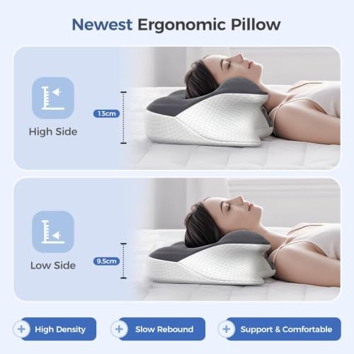 Cervical Neck Pillow for Neck Pain Relief,Memory Foam Neck Pillow for Sleeping,Orthopedic Neck Support Pillow for Back Stomach Sleepers,Ergonomic Pillow with Pillow Covers - Image 3