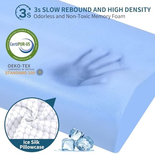 Cervical Pillow for Neck Pain Relief, Contour Memory Foam Pillows for Sleeping, Odorless Ergonomic Pillow Adjustable Orthopedic Cooling Pillow Bed Pillow Neck Support for All Sleepers (White & Blue) - Image 5